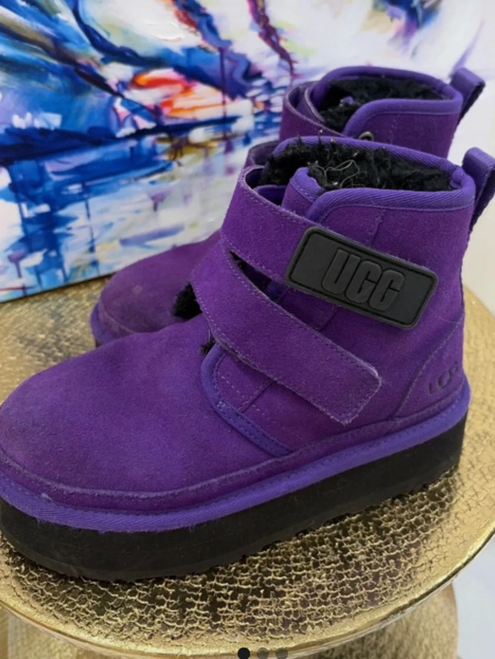 UGG Kids Purple Suede Hook-and-Loop Boot